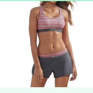 NWT Wenly Feng Two piece swimsuit size S red, gray, and white